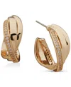 Anne Klein Gold-tone Medium Pave Crossover C-hoop Earrings, 1.2" In Gold