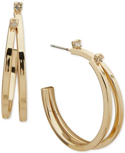 Anne Klein Gold-tone Medium Pave Double-row C-hoop Earrings, 1.38" In Crystal