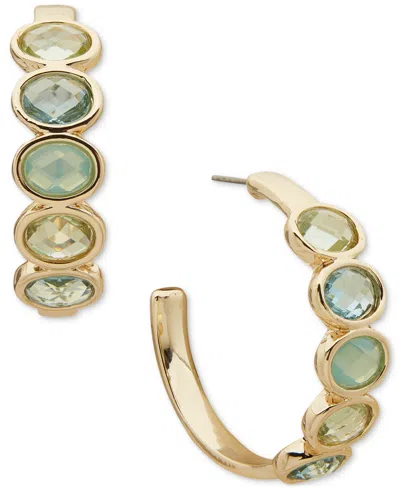 Anne Klein Gold-tone Medium Stone C-hoop Earrings, 1.3" In Multi