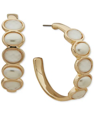 Anne Klein Gold-tone Medium Stone C-hoop Earrings, 1.3"