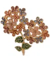 Anne Klein Gold-tone Mixed Color Stone Double Flower Bouquet Pin