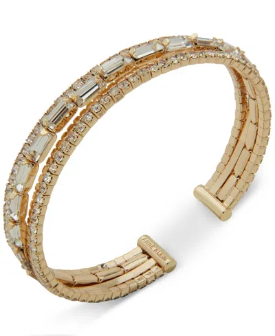 Anne Klein Gold-tone Mixed Crystal Multi-row Cuff Bracelet