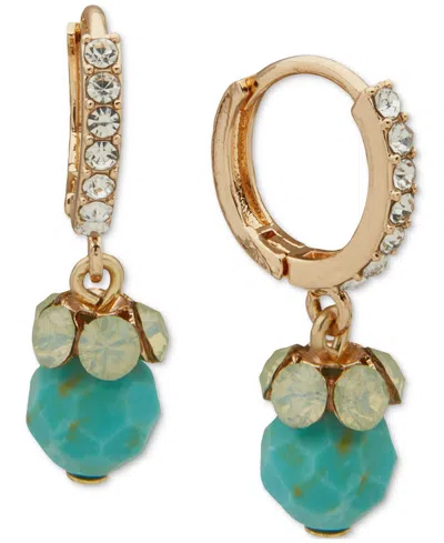 Anne Klein Gold-tone Mixed Stone & Bead Charm Huggie Hoop Earrings