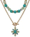 Anne Klein Gold-tone Mixed Stone & Bead Flower Layered Pendant Necklace, 16" + 3" Extender