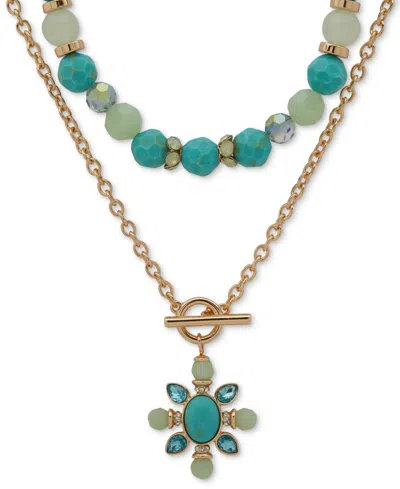 Anne Klein Gold-tone Mixed Stone & Bead Flower Layered Pendant Necklace, 16" + 3" Extender