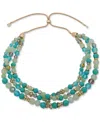 Anne Klein Gold-tone Mixed Stone & Bead Multi-row 28" Adjustable Statement Necklace
