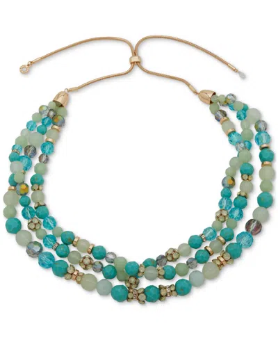 Anne Klein Gold-tone Mixed Stone & Bead Multi-row 28" Adjustable Statement Necklace