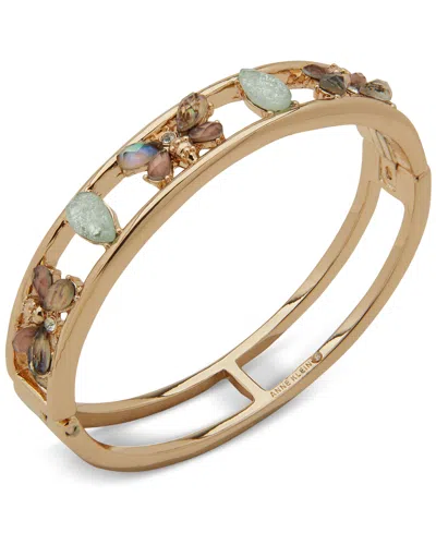 Anne Klein Gold-tone Mixed Stone Bee-motif Bangle Bracelet In Multi