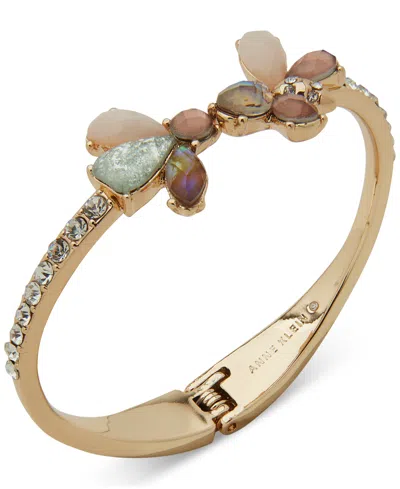 Anne Klein Gold-tone Mixed Stone Bee-motif Cuff Bracelet In Multi