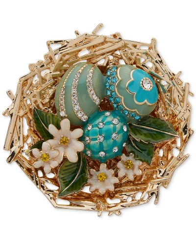 Anne Klein Gold-tone Mixed Stone Bunny Egg Basket Pin In Multi