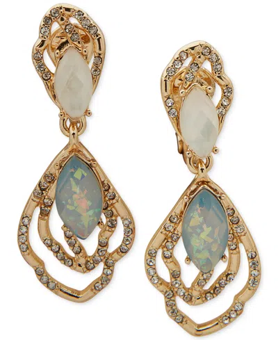 Anne Klein Gold-tone Mixed Stone Clip-on Double Drop Earrings In Blue