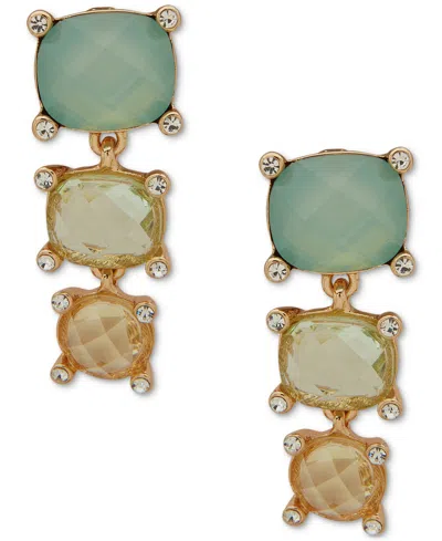 Anne Klein Gold-tone Mixed Stone Clip-on Drop Earrings