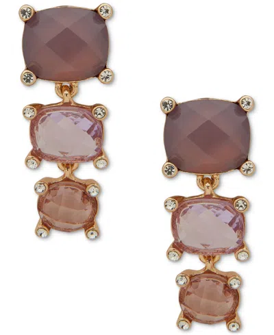 Anne Klein Gold-tone Mixed Stone Clip-on Drop Earrings