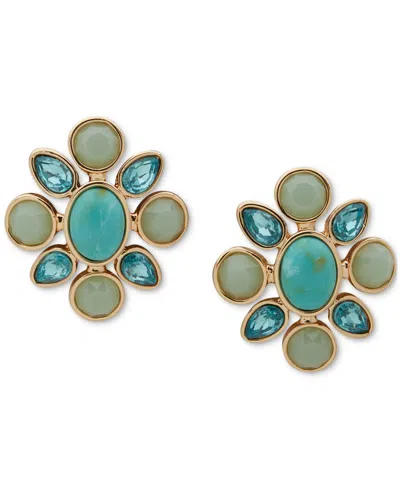 Anne Klein Gold-tone Mixed Stone Cluster Stud Earrings