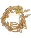Anne Klein Gold-tone Mixed Stone Flower & Butterfly Wreath Pin In Crystal
