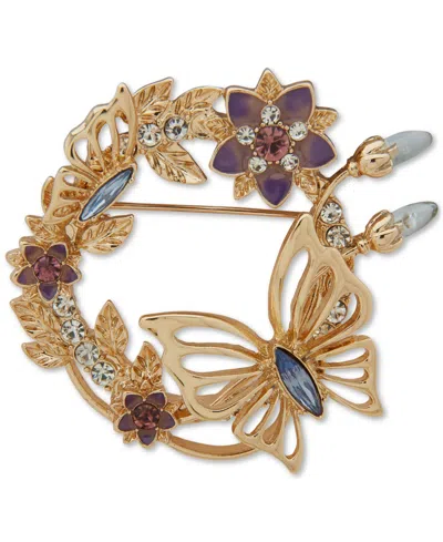 Anne Klein Gold-tone Mixed Stone Flower & Butterfly Wreath Pin