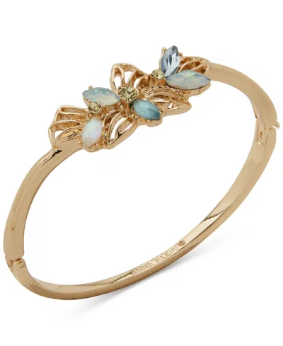 Anne Klein Gold-tone Mixed Stone Flower Bangle Bracelet