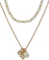 Anne Klein Gold-tone Mixed Stone Flower Layered Pendant Necklace, 16" + 3" Extender In Pearl