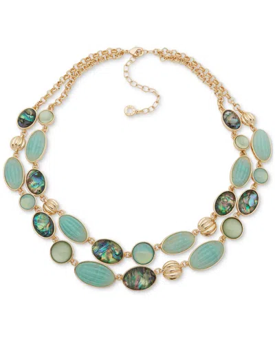 Anne Klein Gold-tone Mixed Stone Layered Collar Necklace, 16" + 3" Extender In Blue