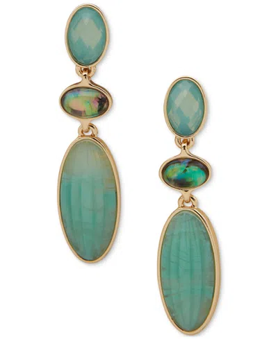 Anne Klein Gold-tone Mixed Stone Linear Drop Earrings In Green