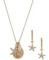 Anne Klein Gold-tone Mixed Stone Ocean Charms Pendant Necklace & Starfish Drop Earrings Set In Crystal