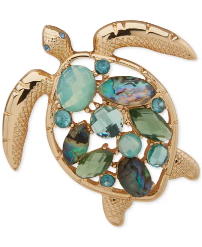 Anne Klein Gold-tone Mixed Stone Sea Turtle Pin In Multi
