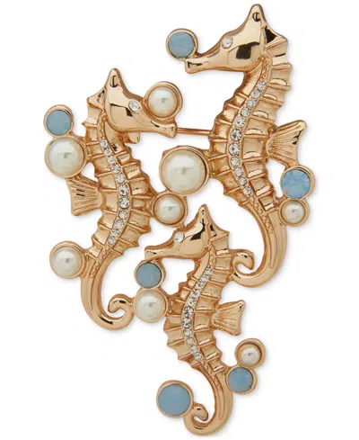 Anne Klein Gold-tone Mixed Stone Seahorse Pin In Transparent