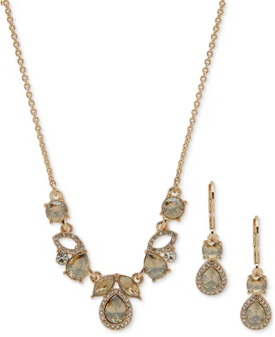Anne Klein Gold-tone Mixed Stone Statement Necklace & Drop Earrings Set In Crystal Wh