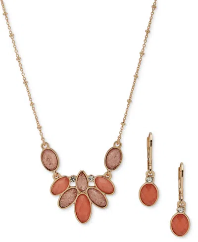 Anne Klein Gold-tone Mixed Stone Statement Necklace & Drop Earrings Set