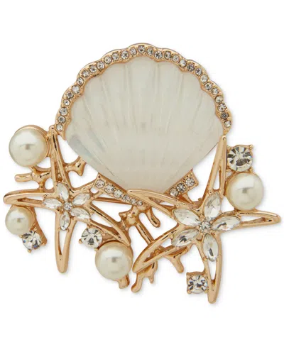 Anne Klein Gold-tone Mixed Stone Under The Sea Shell Pin