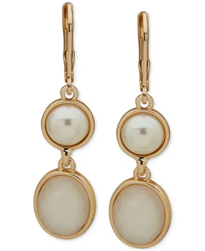 Anne Klein Gold-tone Mother-of-pearl & Stone Double Drop Earrings