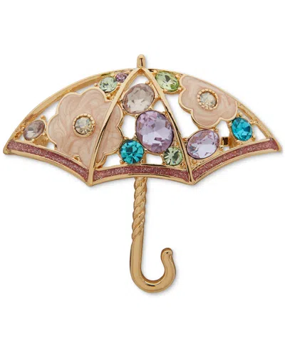 Anne Klein Gold-tone Multi Crystal Open Umbrella Pin