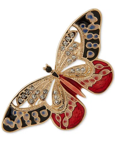 Anne Klein Gold-tone Multi Enamel Crystal Butterfly Pin