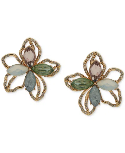 Anne Klein Gold-tone Multi-stone Crystal Large Flower Stud Earrings