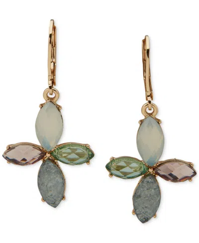 Anne Klein Gold-tone Multi-stone Flower Drop Earrings