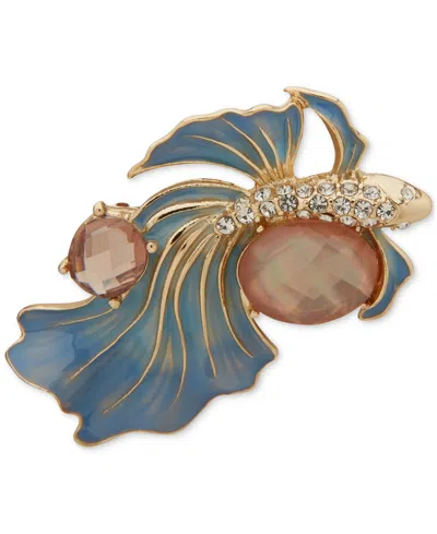 Anne Klein Gold-tone Multicolor Betta Fish Pin