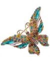 Anne Klein Gold-tone Multicolor Crystal Flying Butterfly Pin In Multi