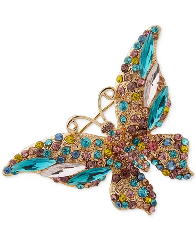 Anne Klein Gold-tone Multicolor Crystal Flying Butterfly Pin