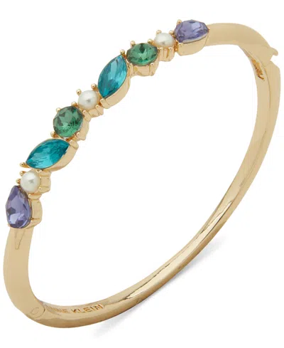Anne Klein Gold-tone Multicolor Stone & Imitation Pearl Bangle Bracelet