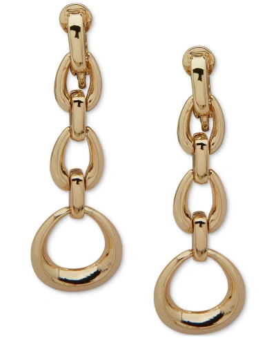 Anne Klein Gold-tone Open Oval Linear Drop Earrings