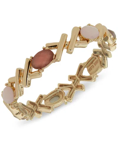 Anne Klein Gold-tone Oval Stone Crisscross Stretch Bracelet In Pink