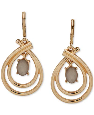 Anne Klein Gold-tone Oval Stone Orbital Drop Earrings In Pink