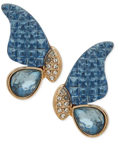 Anne Klein Gold-tone Pave & Blue Crystal Butterfly Stud Earrings
