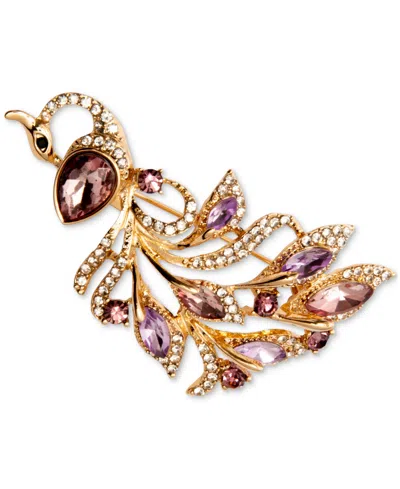 Anne Klein Gold-tone Pave & Color Crystal Peacock Pin In Multi