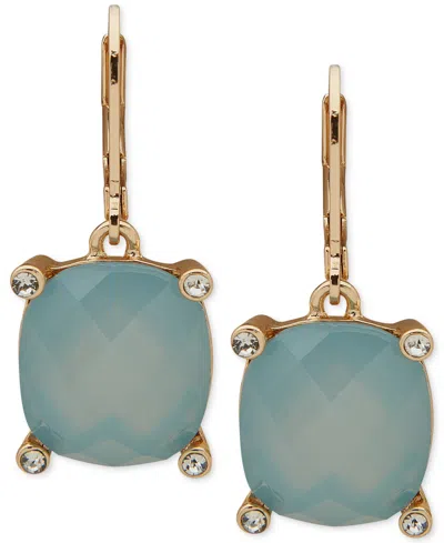 Anne Klein Gold-tone Pave & Color Stone Drop Earrings In Blue