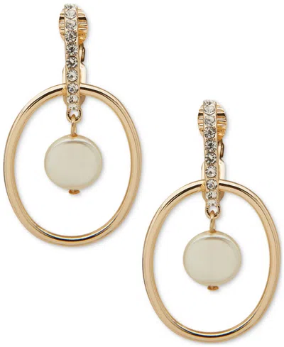 Anne Klein Gold-tone Pave & Imitation Pearl Disc Orbital Clip-on Drop Earrings