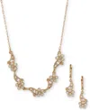 Anne Klein Gold-tone Pave & Imitation Pearl Flower Statement Necklace & Drop Earrings Set