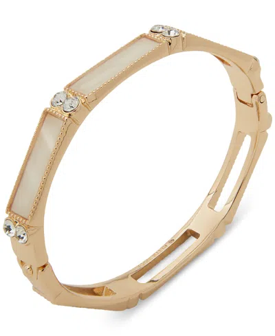Anne Klein Gold-tone Pave & Mother-of-pearl Bangle Bracelet In White