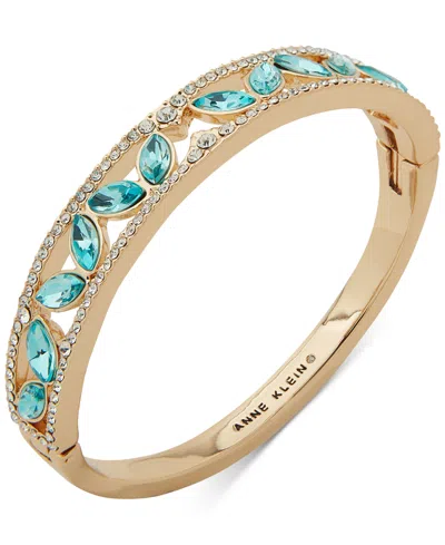 Anne Klein Gold-tone Pave & Navette Stone Bangle Bracelet In Turquoise