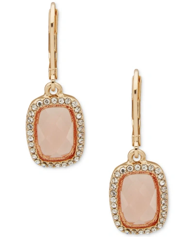 Anne Klein Gold-tone Pave & Stone Drop Earrings In Pink